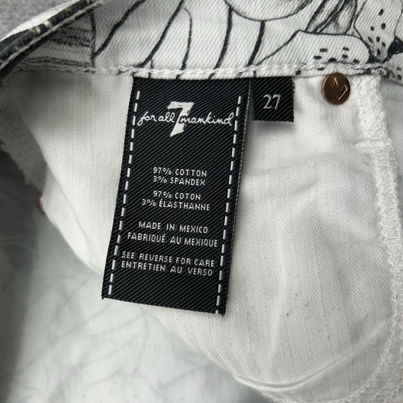 7 For All Mankind‎ Floral Skinny Jeans Women's 27 30x28 Black White Mid Rise - Picture 12 of 16